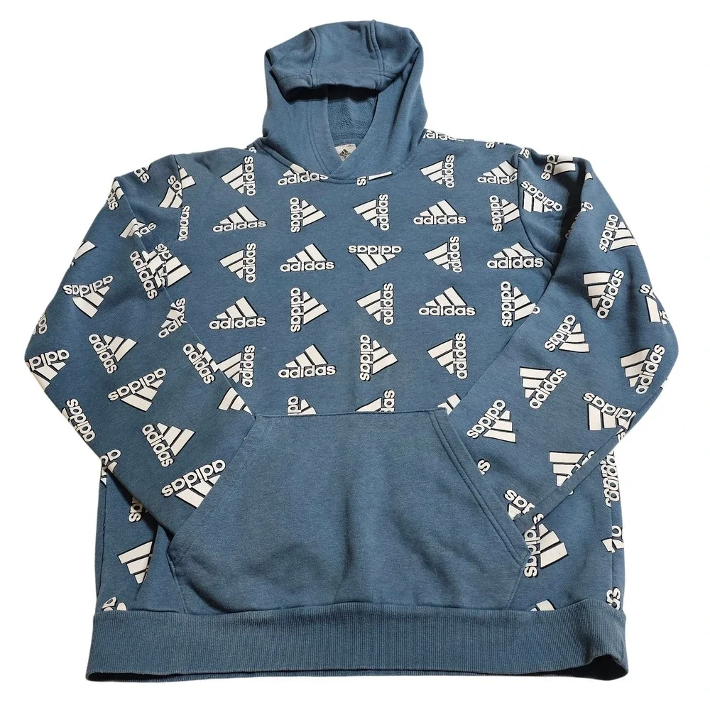 Adidas Hoodie All Over Print Medium Indigo Orbit Casual H57076 *READ* Y2K Grunge